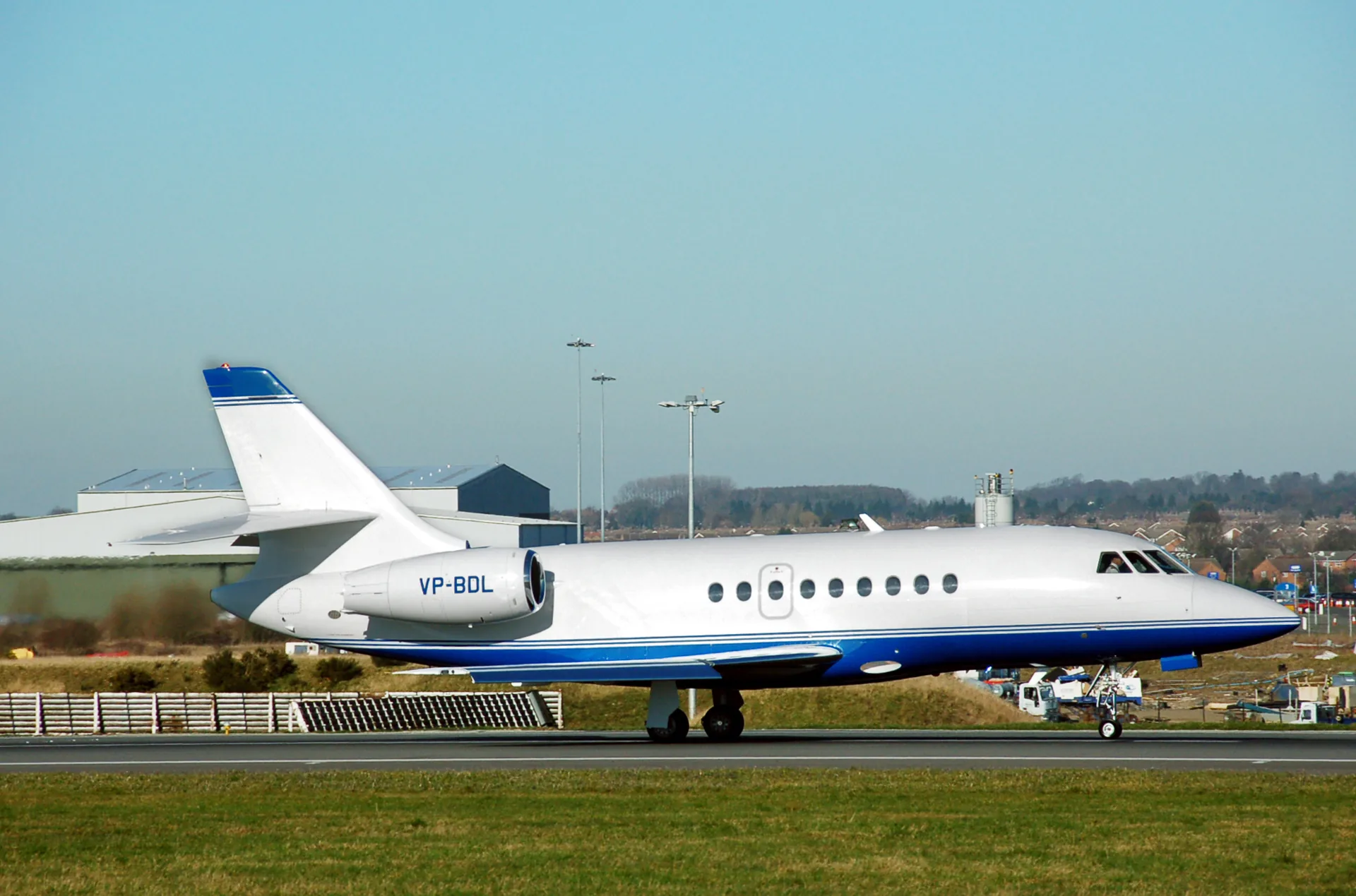 Example original Dassault Falcon 2000 VP-BDL taking off at London Luton; not confirmed available inventory